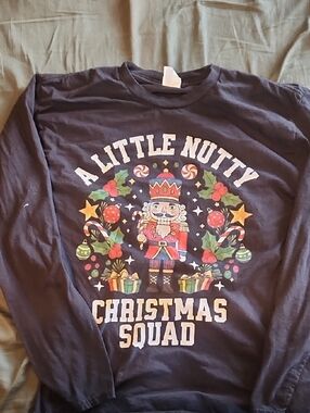 Black 'A Little Nutty Christmas Squad' Graphic Long-Sleeve Shirt